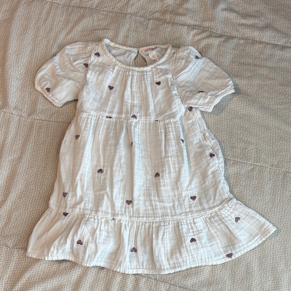 Cat & Jack White Dress with Purple Heart Embroidery